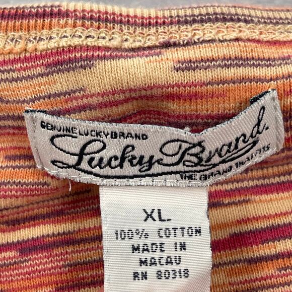 Lucky Brand Top Womens XL Orange Red Stripe Cotton Lace Up Neck Cuffs Y2K - Picture 11 of 16